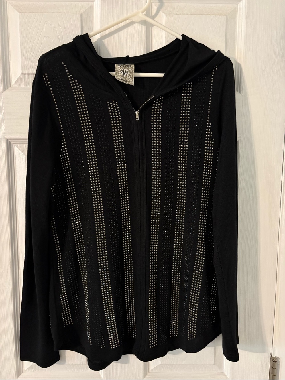 Rhinestone Studded Black Zip Up Hoodie Y2K Glam XL - Picture 5 of 5
